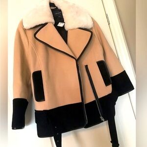 🔖 Club Monaco Wool Tan & Black Bomber Jacket